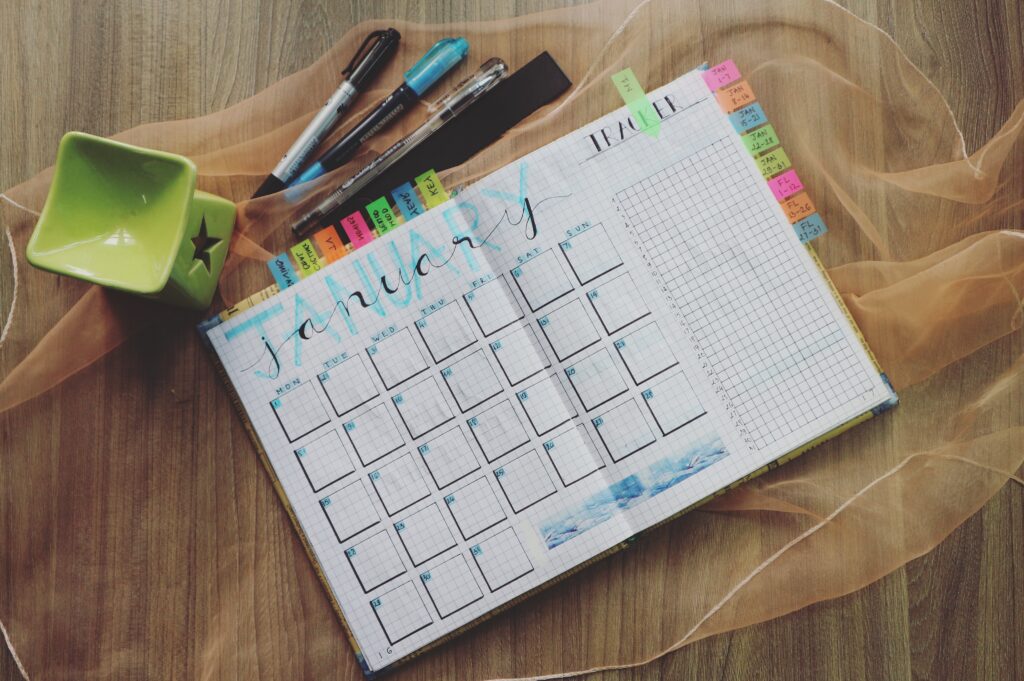 Garden planning in progress! Calendar, pens, and sticky notes ready for a season of planting and growing. Our Garden Plan.